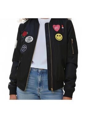 Express black bomber jacket with patches Women’s Large